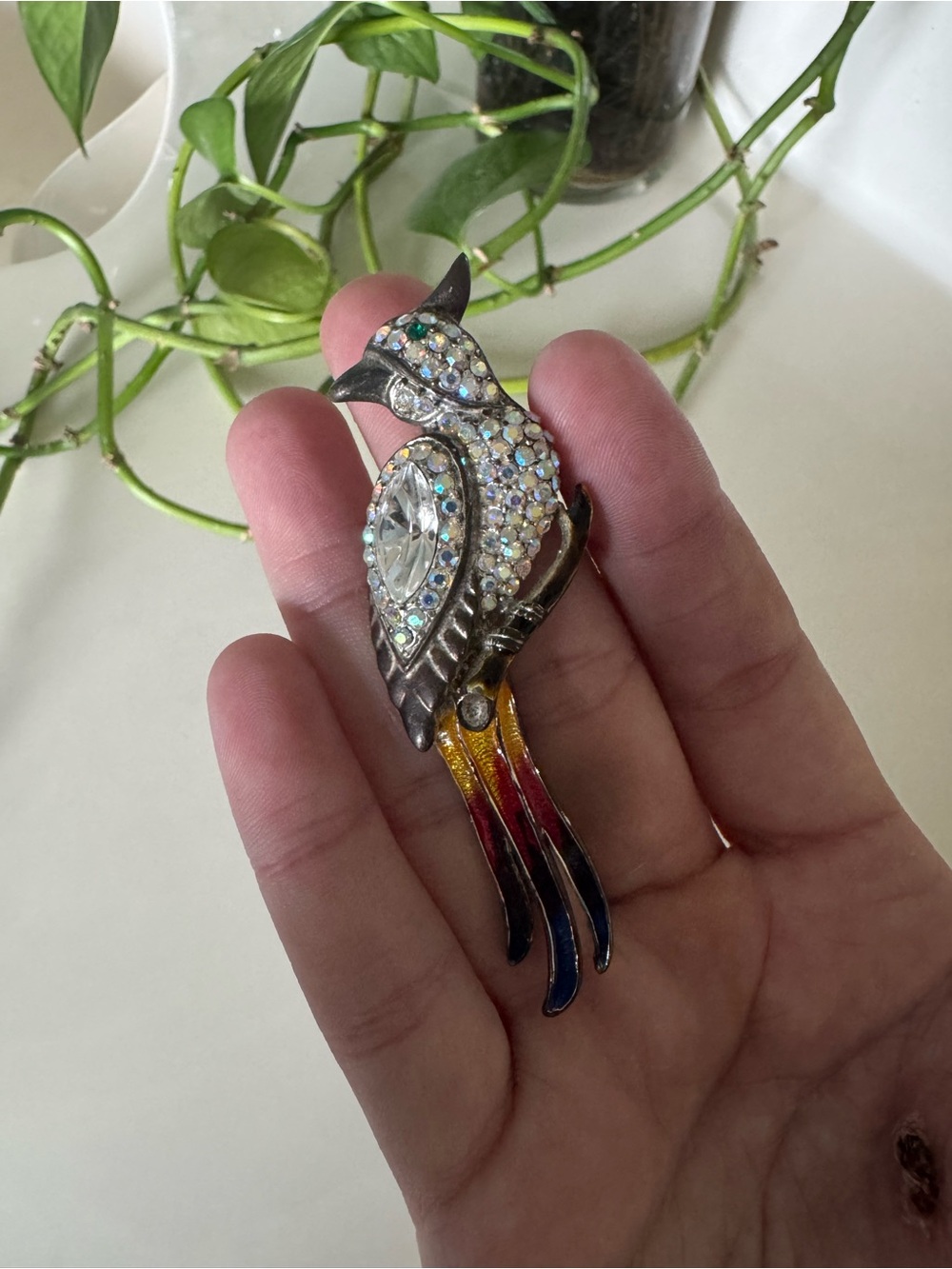 Vintage Sterling Silver 1950’s Coro Rinestone Bird Fur Pin